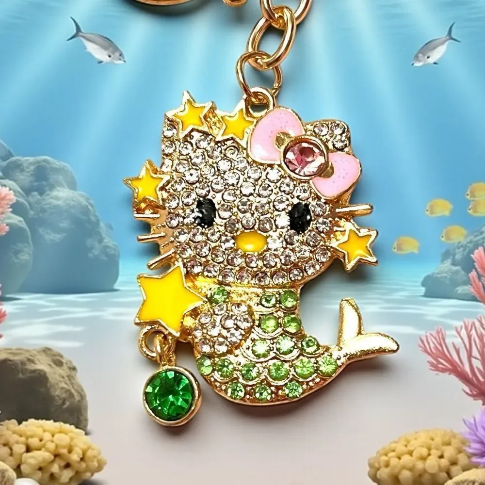 Hello Kitty Mermaid Green Crystal Keychain Bag Charm